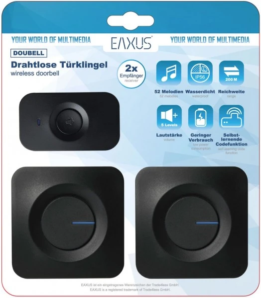 Komfort EAXUS 3-teiliges Türklingel Set Mit 2 Receivern Schwarz 3 Komfort EAXUS 3-teiliges Türklingel Set Mit 2 Receivern Schwarz