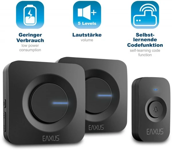 Komfort EAXUS 3-teiliges Türklingel Set Mit 2 Receivern Schwarz 4 Komfort EAXUS 3-teiliges Türklingel Set Mit 2 Receivern Schwarz – Bild 2